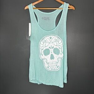 Black Matter Mint Green Racerback Tank with White Skull Graphic